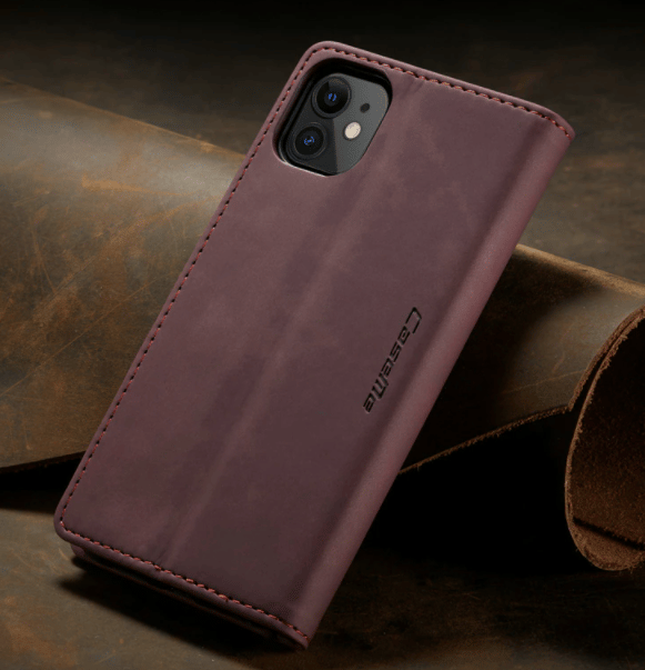 Läderfödral caseme 0013 för iphone SE2/SE3 vinröd