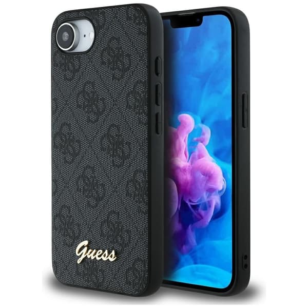 Guess HC MagSafe 4G PU Script Logo fodral för iPhone 16e svart