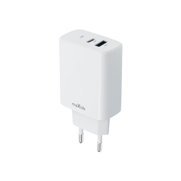 Maxlife MXTC-10-30AC PD QC laddare 1x USB-C 1x USB 30W vit