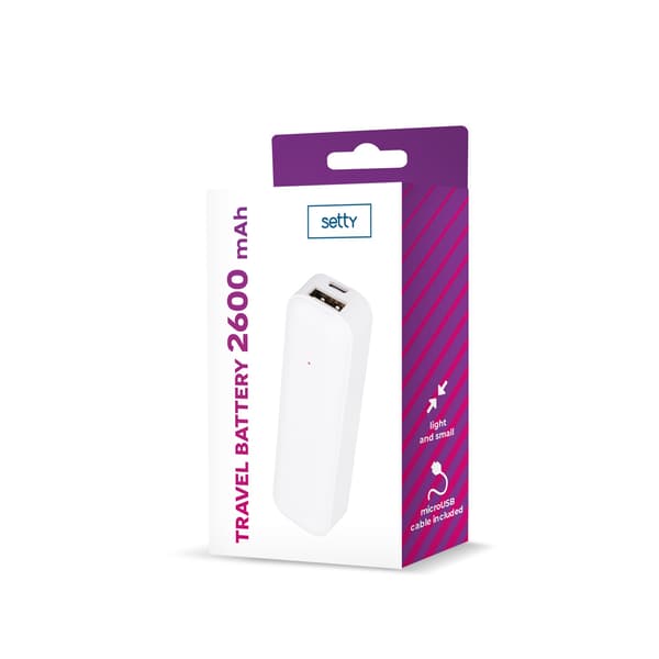 Setty powerbank 2600 mAh mini vit vit