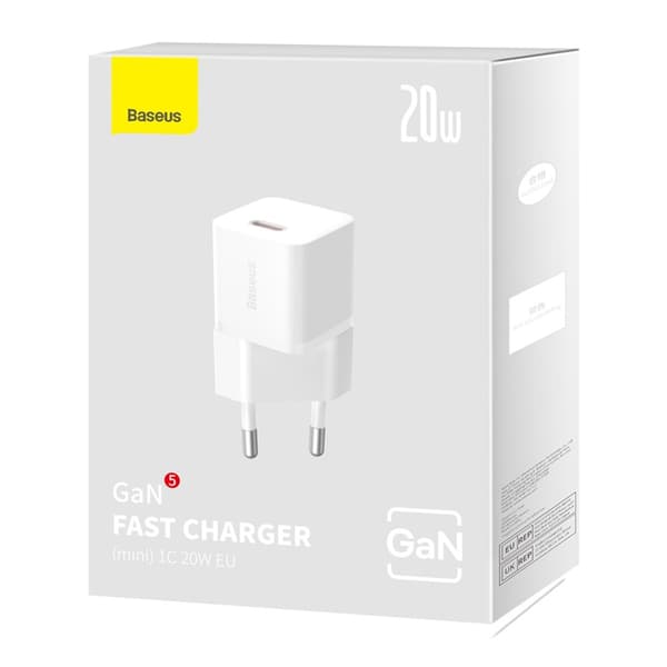 Baseus väggladdare GaN5 Mini PD 20W 1x USB-C vit
