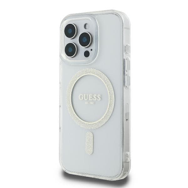 Guess HC MagSafe IML Glitter Circle fodral för iPhone 16 Pro transparent transparent