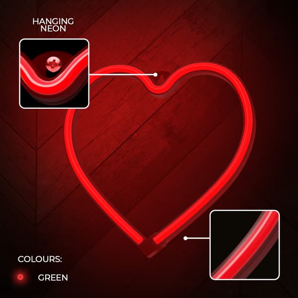 Neon LED-lampa HJÄRTA röd Bat + USB FLNE07 Forever Light röd