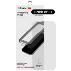 Casper Snap Härdat Glas för iPhone 15 / 16 (10-pack) (AR Clear) röd