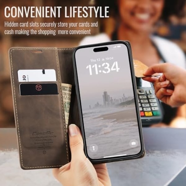 CaseMe 0013 Læder Wallet Case til iPhone 16 pro max mørkebrun brown