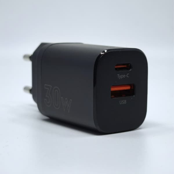 VÄGGLADDARE MX CARBON 30W PD+QC USB-A+C SVART