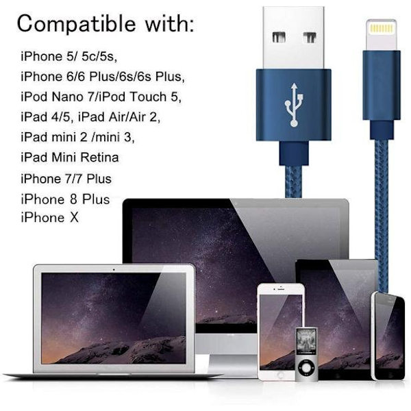 2 st 2 m guld iphone kabel top kvalitet