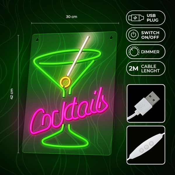 Neon PLEXI LED COCKTAILS rosa grön FPNE02X Forever Light