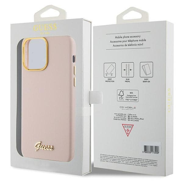 Guess-fodral för iPhone 15 Pro 6,1\" GUHCP15LSMBSLP rosa HC SILICONE SCRIPT METAL LOGO & FRAME