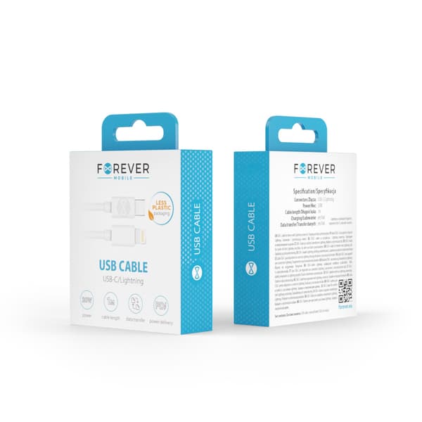 Forever kabel USB-C - Lightning 1,0 m 20W vit vit