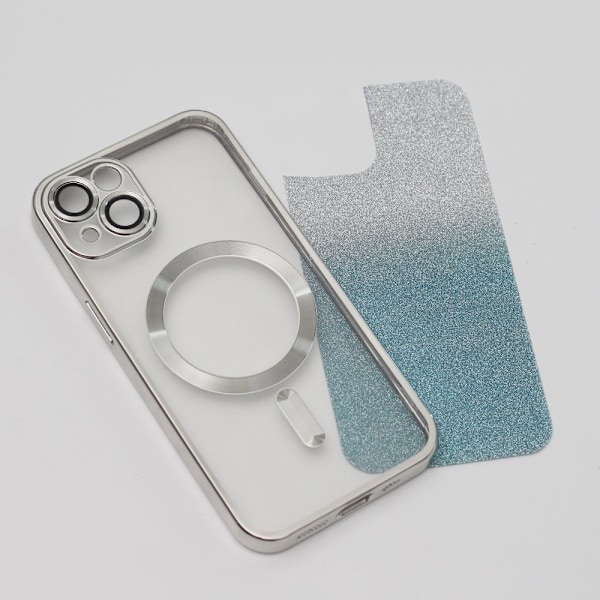Glitter Chrome Mag-fodral för iPhone 15 plus silvergradient silver