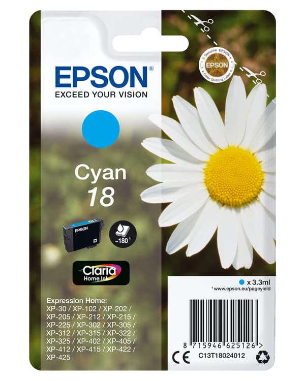 Epson 18 Cyan 180 sidor bläck C13T18024012