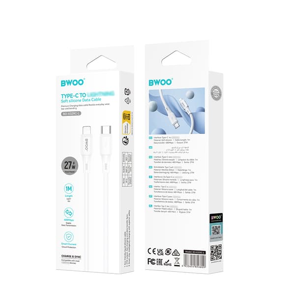 BWOO silikonkabel X329CL 27W USB-C - lightning 1m vit vit