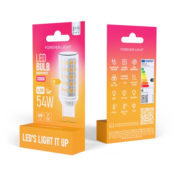 Forever Light LED-lampa G9 6,2W 690lm 3000K keramisk klass E