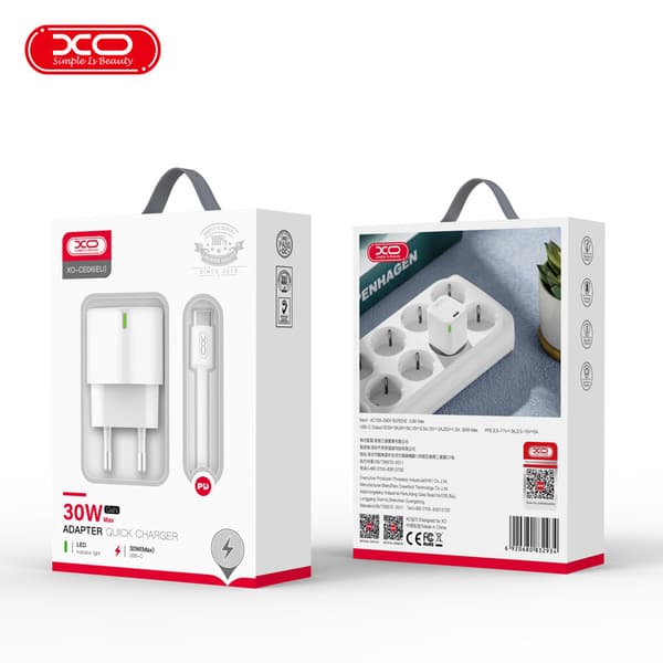 XO väggladdare CE06 PD 30W 1x USB-C vit + USB-C - USB-C-kabel