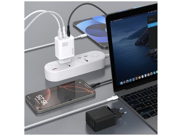 Dudao A29EU-adapter 65 watt 2xUSB-C 1xUSB-A vit vit