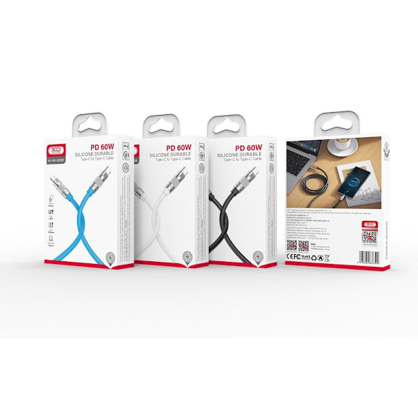 2 st XO-kabel  USB-C - USB-C 1,2m 60W blå blå