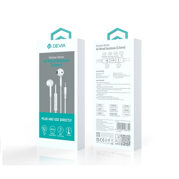Devia trådbundna hörlurar Kintone A3 jack 3,5mm vit röd