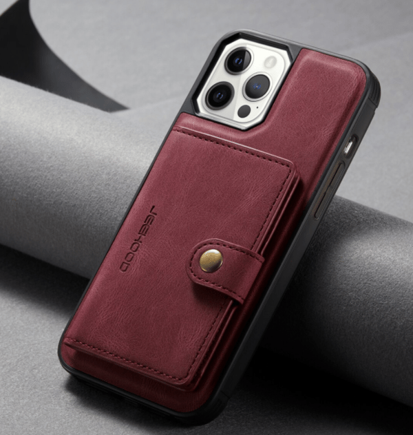 JEEHOOD 3i1vikbar Plånboksfodral för iPhone 12 Mini – Röd röd