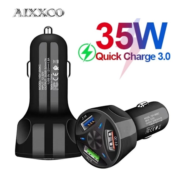 4-portar Snabbladdning USB-billaddare  35W vit vit