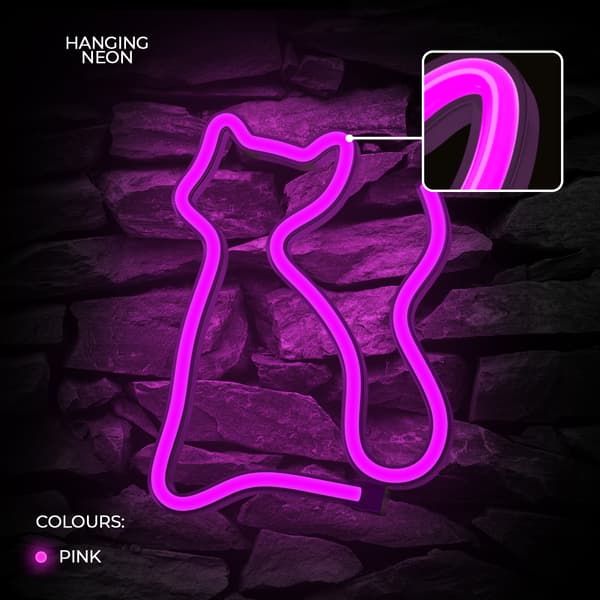Neon LED-lampa KATT rosa fladdermus + USB FLNE04 Forever Light