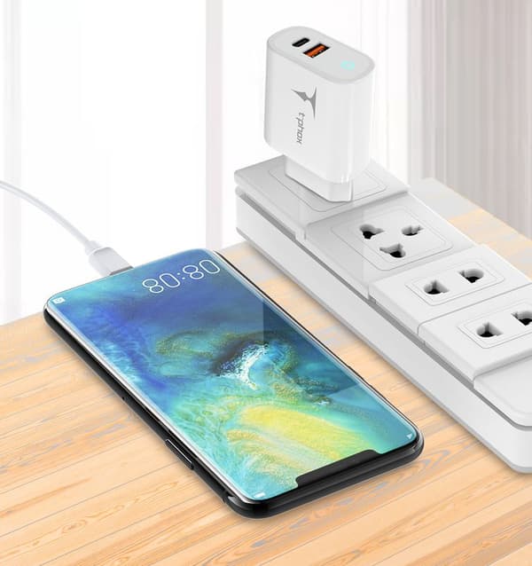 VÄGGLADDARE T-PHOX GLORY 45W USB/USB-C VIT