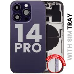 Baksida med smådelar för iPhone 14 Pro (EU / Global version) (Begagnad OEM-dragning: Klass A) (Djuplila) lila