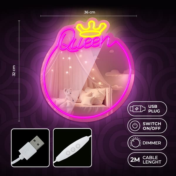 Neon MIRROR LED QUEEN varmvit rosa FMNE04 Forever Light rosa