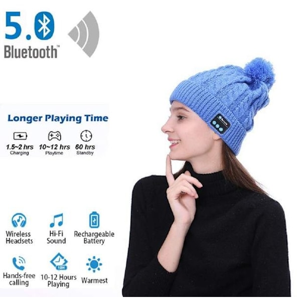 Bluetooth-hatt med pompon (rosa) rosa