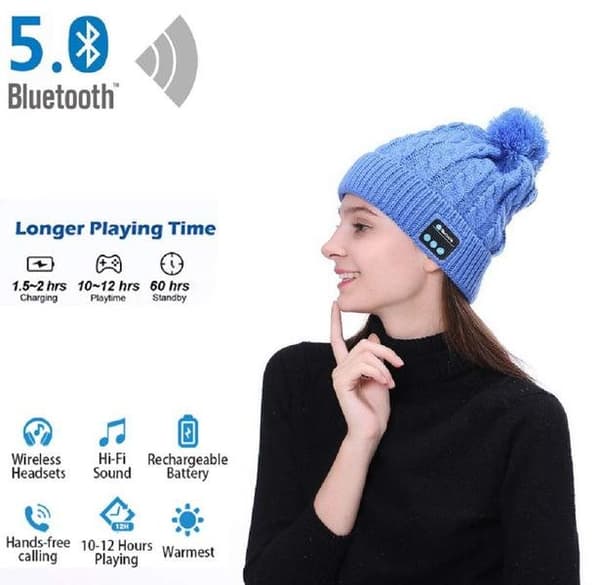 Bluetooth-mössa med pompon (svart)