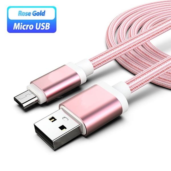 2 st 3 m micro-usb rosa kabel