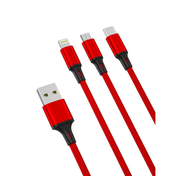 XO-kabel NB173 3i1 USB - Lightning + USB-C + microUSB 1,2 m 2,4A röd