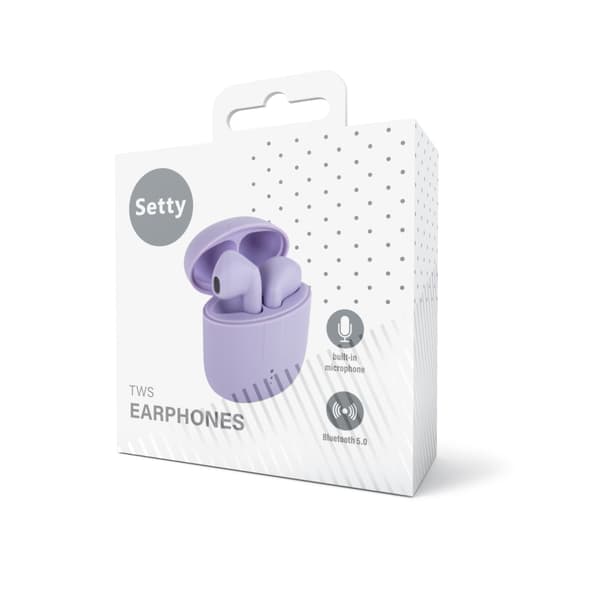 Setty Bluetooth hörlurar TWS med laddningsfodral STWS-19 lila blå