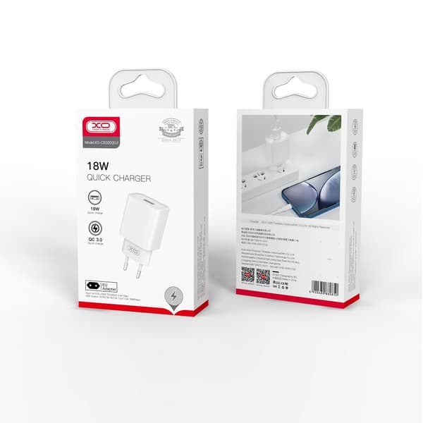 XO väggladdare CE02D QC 3 0 18W 1x USB vit vit