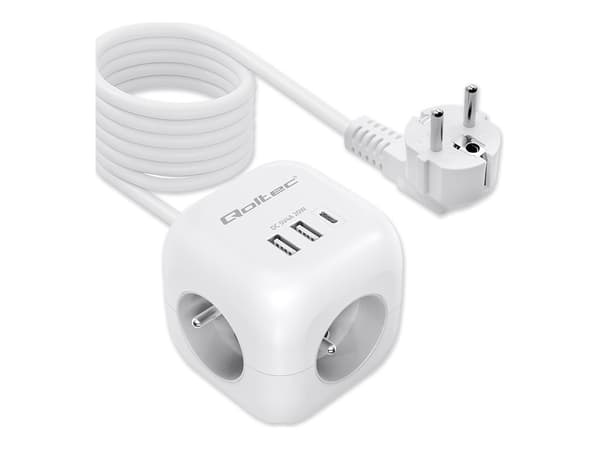 Qoltec Grenuttag 3-kontakt 16A vit 2m
