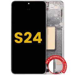 OLED-enhet med ram för Samsung Galaxy S24 5G (amerikansk och internationell version) (renoverad) (marmogrå) grå