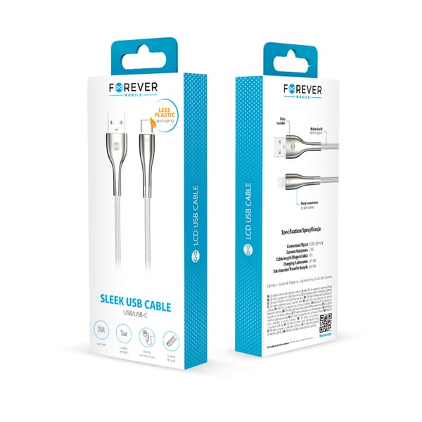 Forever Sleek kabel USB - USB-C 1,0 m 3A vit vit