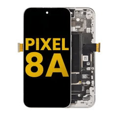 OLED-enhet med ram (med fingeravtryckssensor) för Google Pixel 8A (renoverad) (Porcelain)