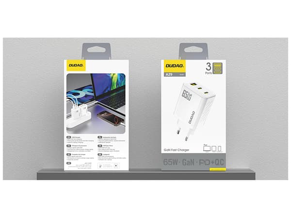 Dudao A29EU-adapter 65 watt 2xUSB-C 1xUSB-A vit vit