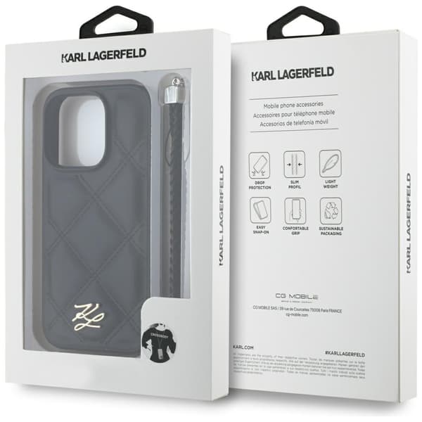 Karl Lagerfeld HC Quilted PU Initial Logo & Chain Strap-fodral för iPhone 16 Pro Max Svart
