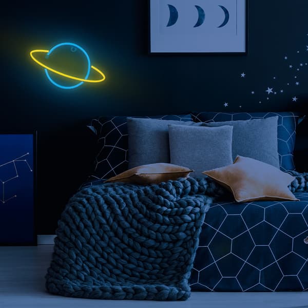 Neon LED-lampa SATURN gul blå Fladdermus + USB FLNE11 Forever Light