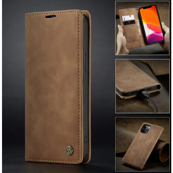 Läderfödral caseme 0013 för  iphone 14 plus ljusbrun brun