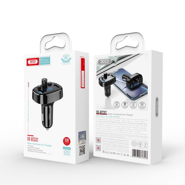 XO sändare FM BCC02 Bluetooth MP3 billaddare 15W svart