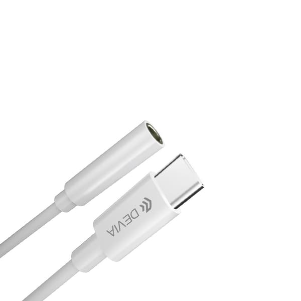Devia-adapter EC608 USB-C - jack 3,5mm vit vit