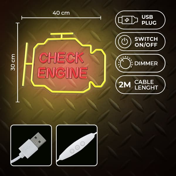 Neon PLEXI LED CHECK ENGINE gul röd NNE21 Neolia röd