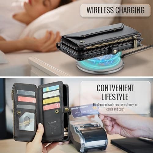 Caseme Wallet Case with Zipper iphone 16 plus Black svart