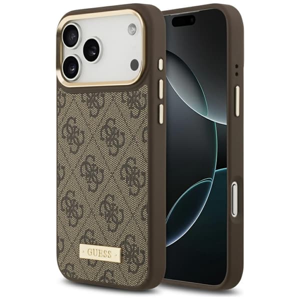 Guess 4G Logo Plate MagSafe fodral för iPhone 17 Pro Max brun