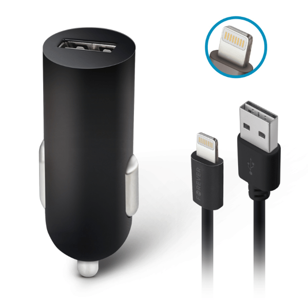 Forever M02 billaddare 1x USB 1A svart + Lightning-kabel
