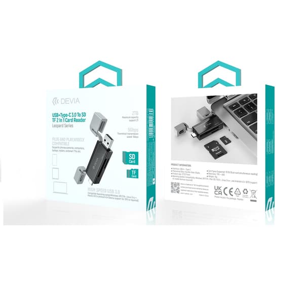 Devia kortläsare 2i1 EL240 USB/USB-C 3.0 svart