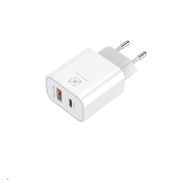 VÄGGLADDARE MX ALFA 20W PD+QC, USB-A+C + C / C-kabel 20W PD, vit vit